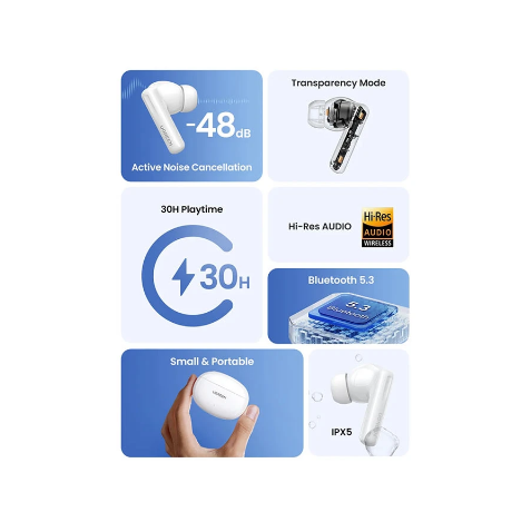 Picture of UGREEN HiTune T6 Hybrid ANC WS200 (15158) White TWS Bluetooth Earbuds #15158