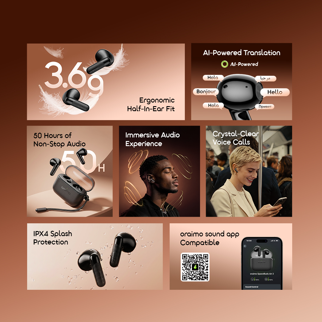 Picture of oraimo SpaceBuds Air 2 50H Long Battery Life Earbuds with Smart Translation (OTW-325S)