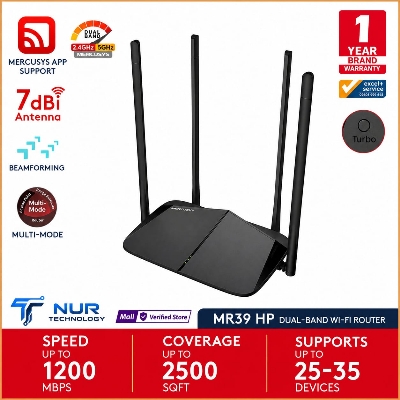Picture of Mercusys MR39-HP AC1200 Dual Band High Gain 7dBi 4 High Power Antenna Wireless Dual-Band Router Max 2500 Sqft Coverage