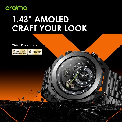 Picture of oraimo Watch Pro X 1.43'' Amoled IP68 Smart Watch with 2 Replaceable Watch Cases & Straps (OSW-851H)