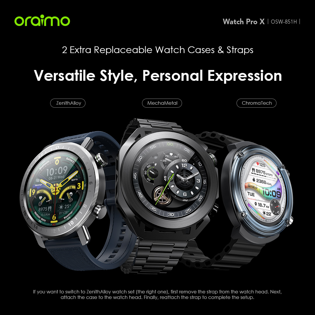 Picture of oraimo Watch Pro X 1.43'' Amoled IP68 Smart Watch with 2 Replaceable Watch Cases & Straps (OSW-851H)