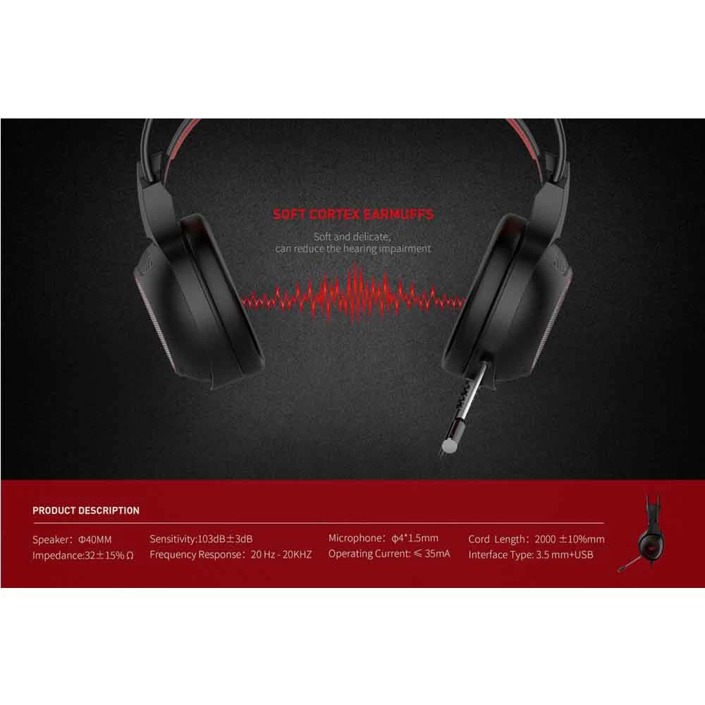 Picture of Havit HV-H2239D 3.5mm Audio Jack+USB Black-Red Gaming Headphone