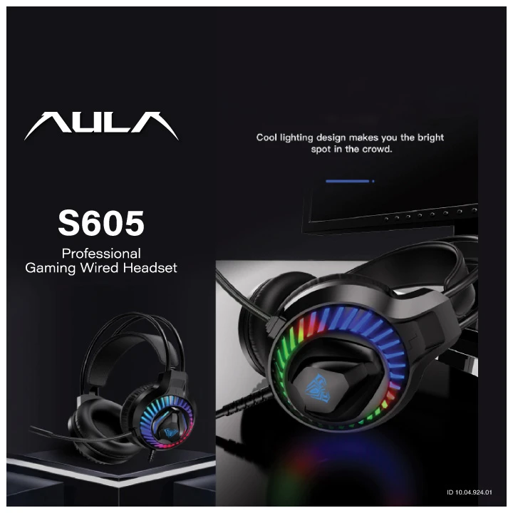 Picture of AULA S605 Wired Double Port Black Over-Ear Gaming Headphone