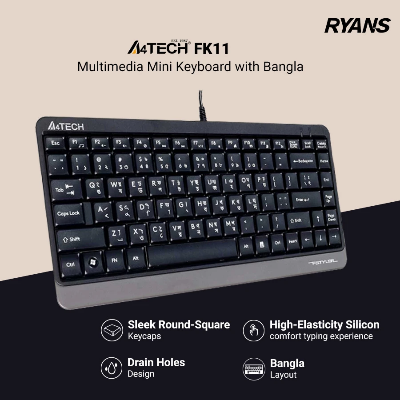 Picture of A4TECH FK11 Grey USB FN-Hotkeys Multimedia Mini Keyboard with Bangla
