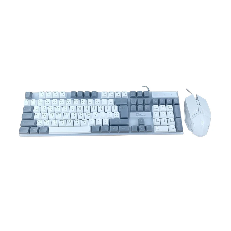 Picture of Pc Power KM02W Wired White & Gray Gaming Keyboard & Mouse Combo with Bangla