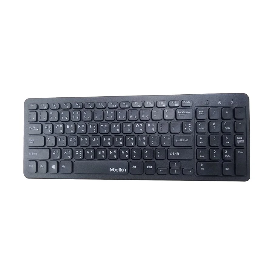 Picture of Meetion WK410 Wireless Black Ultra Thin Chocolate Keyboard with Bangla