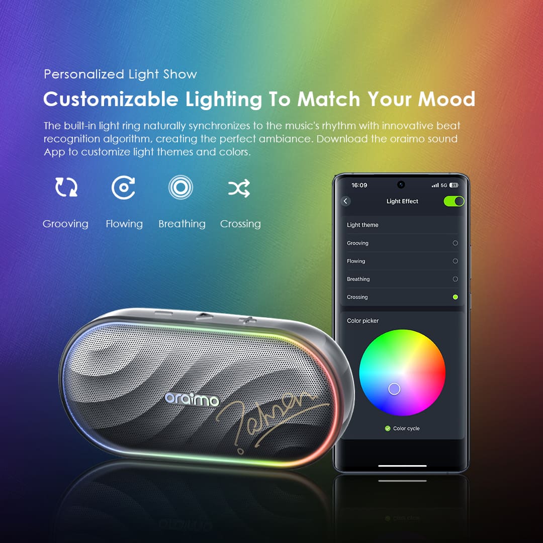 Picture of oraimo SpaceBox 8W FM Wireless Speaker Oraimo Wireless Speaker ( OBS-382 ) Oraimo SpaceBox RGB Space Grey Portable Bluetooth Speaker #OBS-382