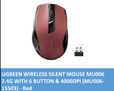 Picture of UGREEN MU006 (25752) Wireless (Dual Mode) Red Ergonomic Silent Mouse