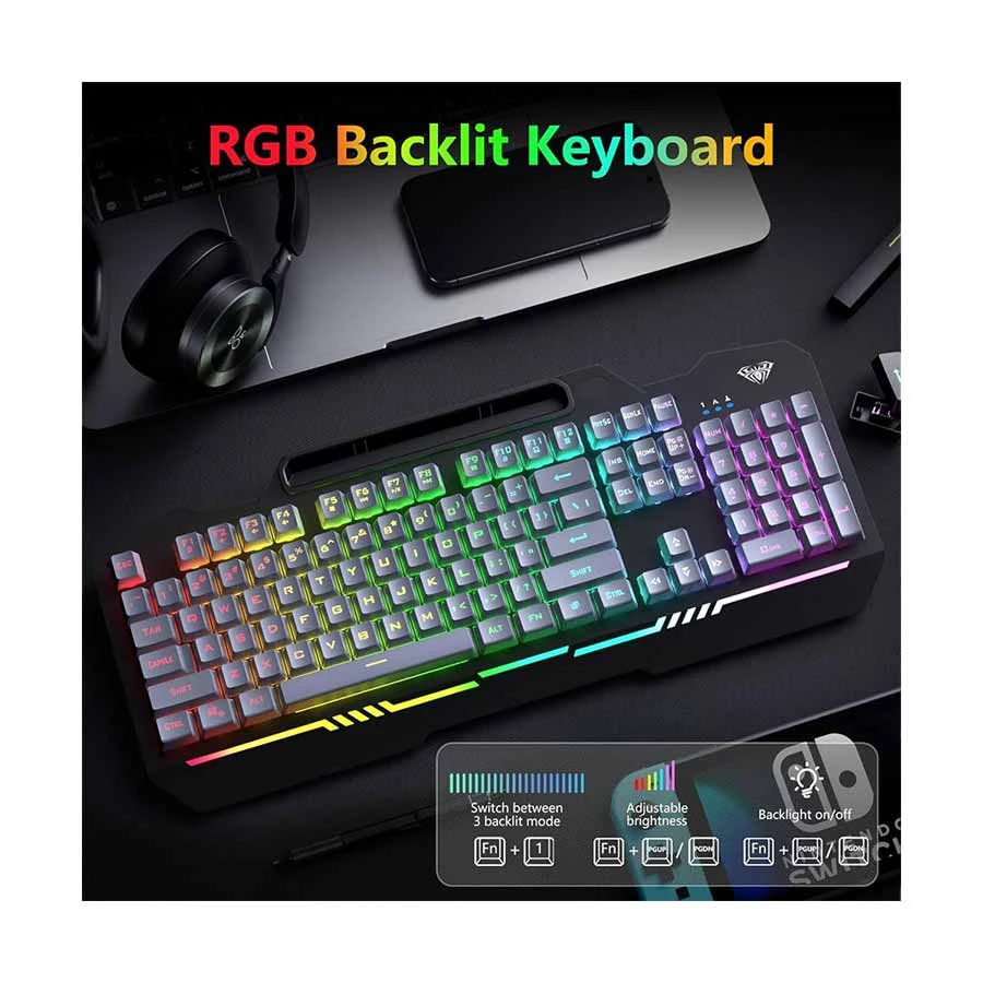 Picture of AULA T102 Rainbow Backlight Black-Gray Wired Keyboard & Mouse Combo