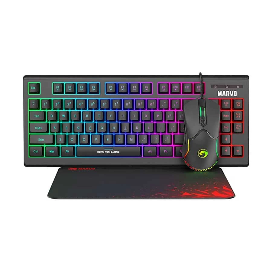 Picture of Marvo CM310 Rainbow Backlit Black USB Wired Gaming Keyboard, Mouse, Mouse Pad Combo