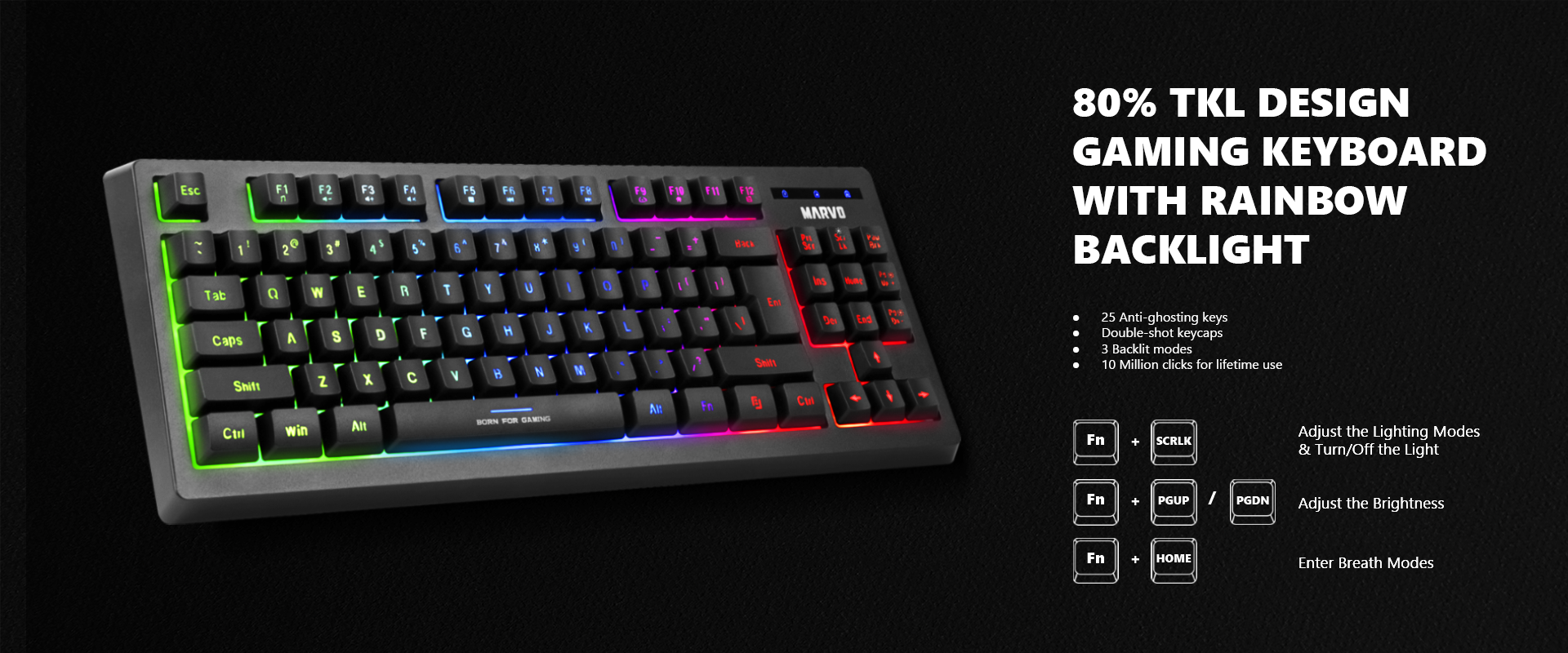 Picture of Marvo CM310 Rainbow Backlit Black USB Wired Gaming Keyboard, Mouse, Mouse Pad Combo