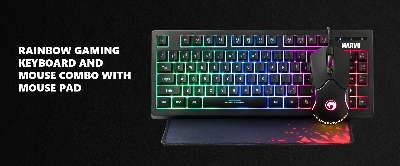 Picture of Marvo CM310 Rainbow Backlit Black USB Wired Gaming Keyboard, Mouse, Mouse Pad Combo