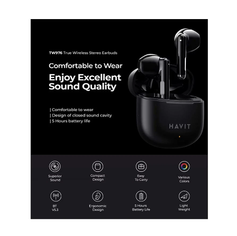 Picture of Havit TW976 Black TWS Bluetooth Earbuds