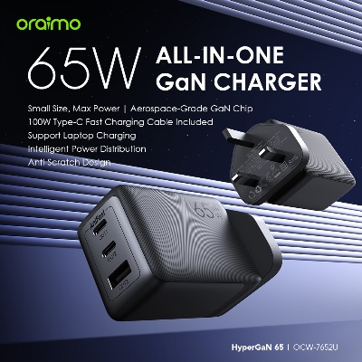 Picture of oraimo HyperGaN 65 65W GaN Wall Charger Kit with 100W CC Cable  (OCW-7652E+116CC)