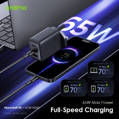 Picture of oraimo HyperGaN 65 65W GaN Wall Charger Kit with 100W CC Cable  (OCW-7652E+116CC)