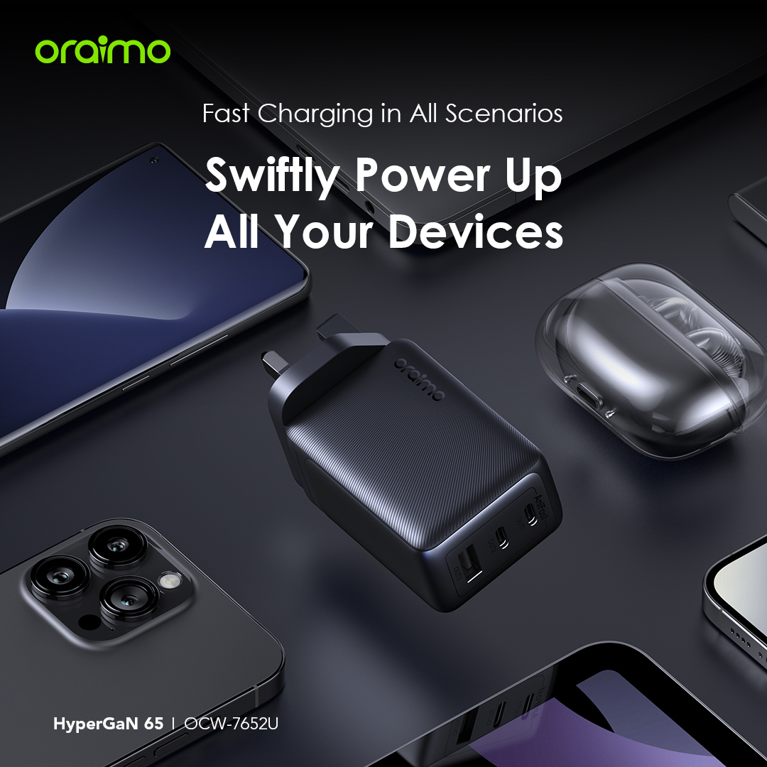 Picture of oraimo HyperGaN 65 65W GaN Wall Charger Kit with 100W CC Cable  (OCW-7652E+116CC)