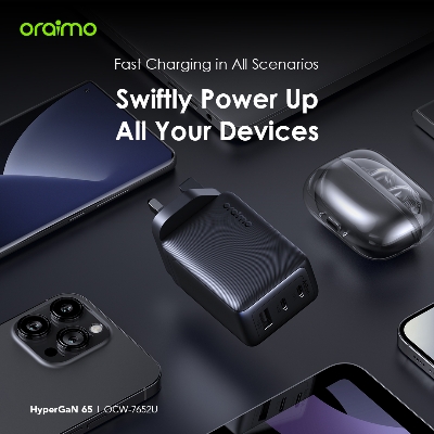 Picture of oraimo HyperGaN 65 65W GaN Wall Charger Kit with 100W CC Cable  (OCW-7652E+116CC)