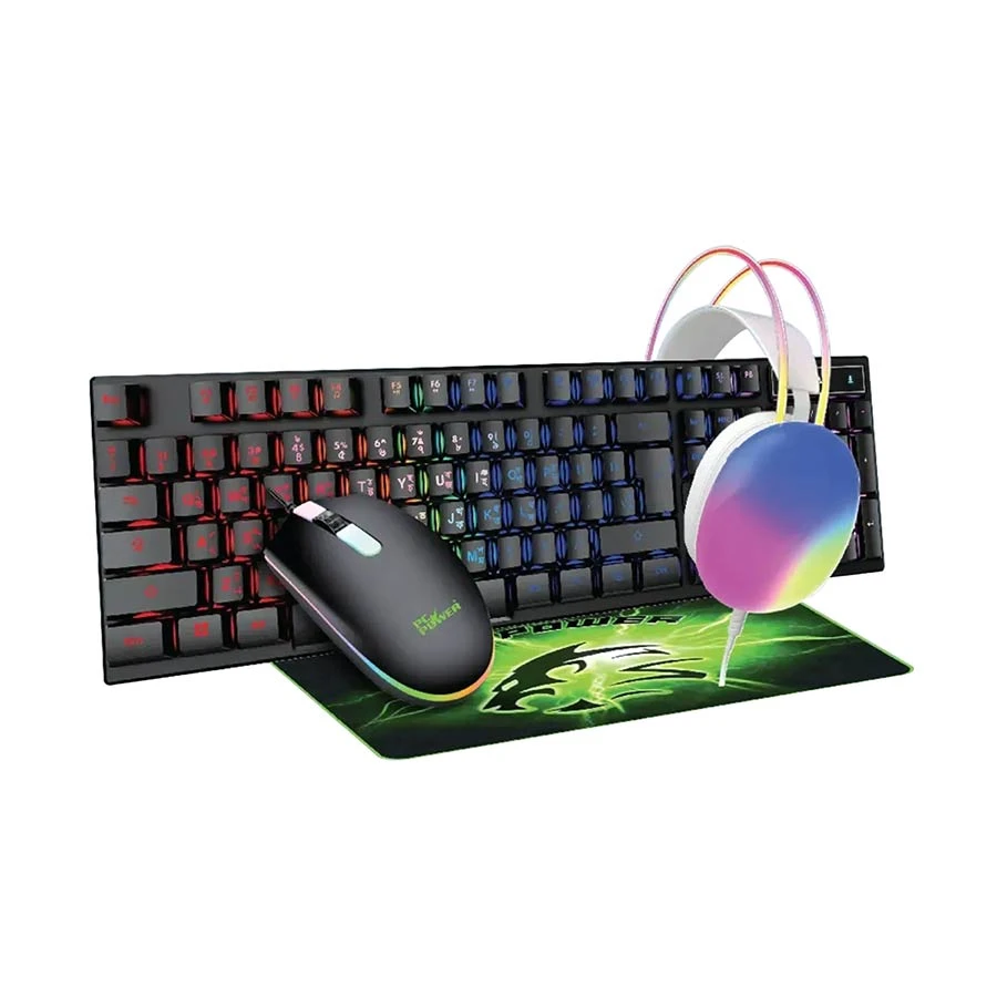 Picture of Pc Power PGC4IN1 Wired Black-White Gaming Keyboard, Mouse, Mouse Pad & Headphone Combo