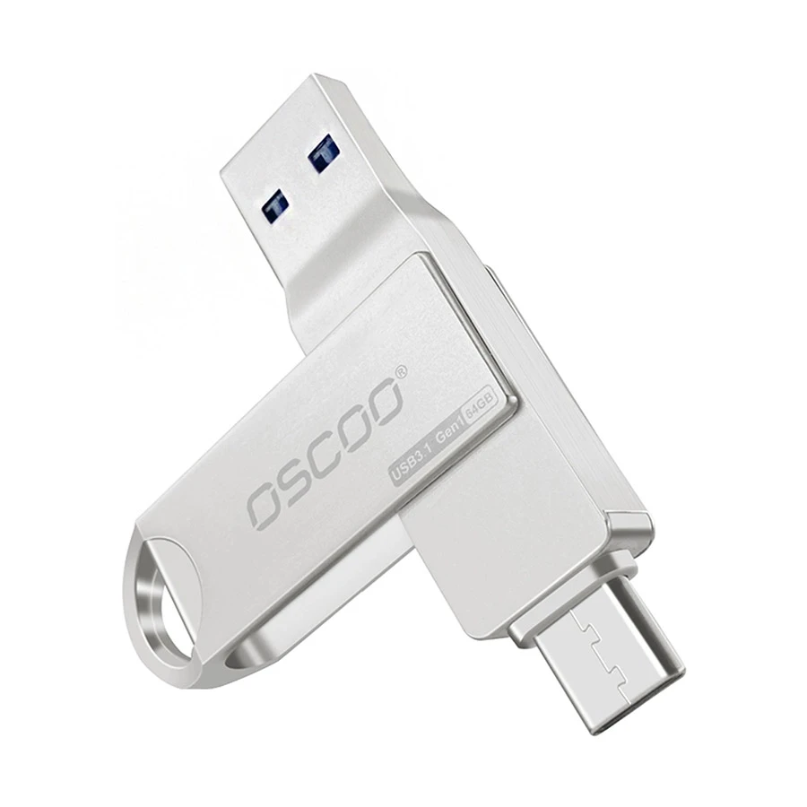 Picture of OSCOO CU002 64GB USB 3.1 Gen 1 & Type-C OTG Silver Pen Drive