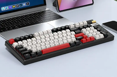 Picture of T-WOLF T70 RGB Tri Mode Hot Swap (Red Switch) Black & White + Red Mechanical Gaming Keyboard