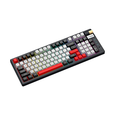 Picture of T-WOLF T70 RGB Tri Mode Hot Swap (Red Switch) Black & White + Red Mechanical Gaming Keyboard