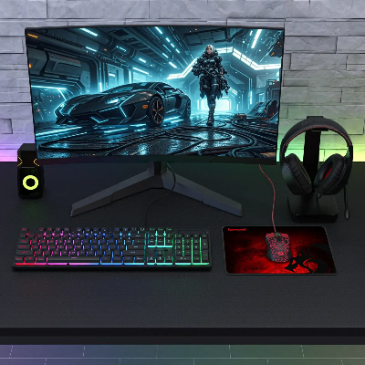 Picture of Redragon S107P-BA Wired Black Gaming Keyboard Mouse Headphones and Mouse Pad Combo