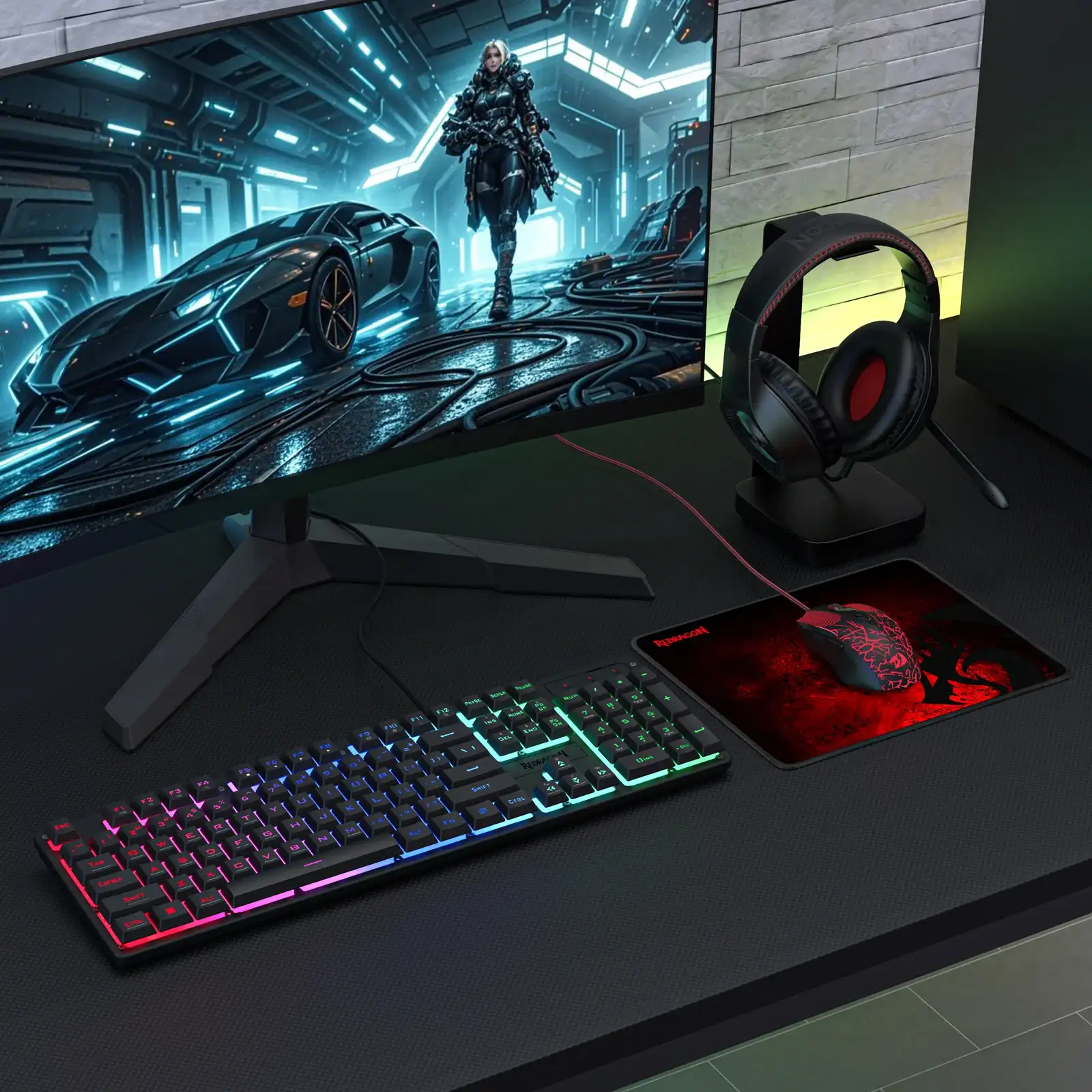 Picture of Redragon S107P-BA Wired Black Gaming Keyboard Mouse Headphones and Mouse Pad Combo