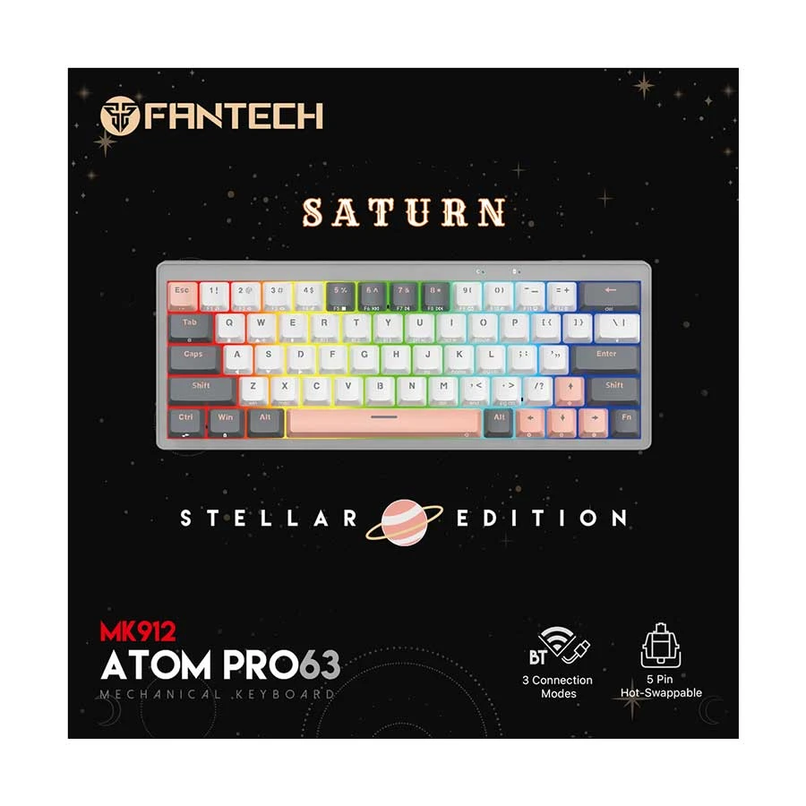 Picture of Fantech Atom Pro63 MK912 Tri Mode RGB Hot Swap (Blue Switch) Saturn Stellar Edition Mechanical Gaming Keyboard
