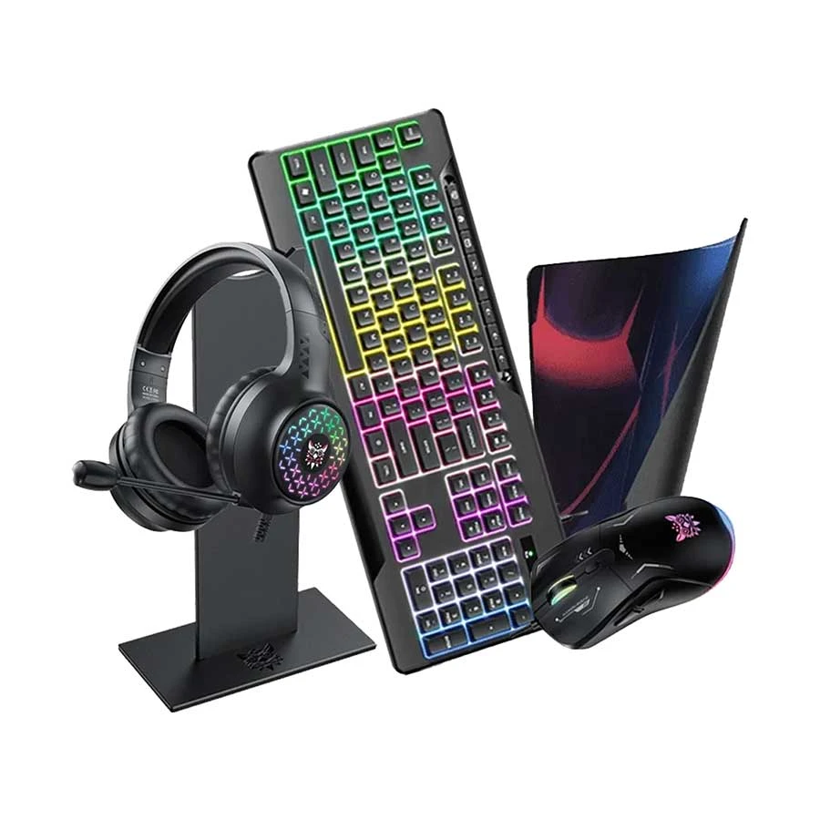 Picture of ONIKUMA TZ5006 Black USB Wired Gaming Keyboard, Mouse, Mouse Pad, Headphone & Headphone Stand Combo