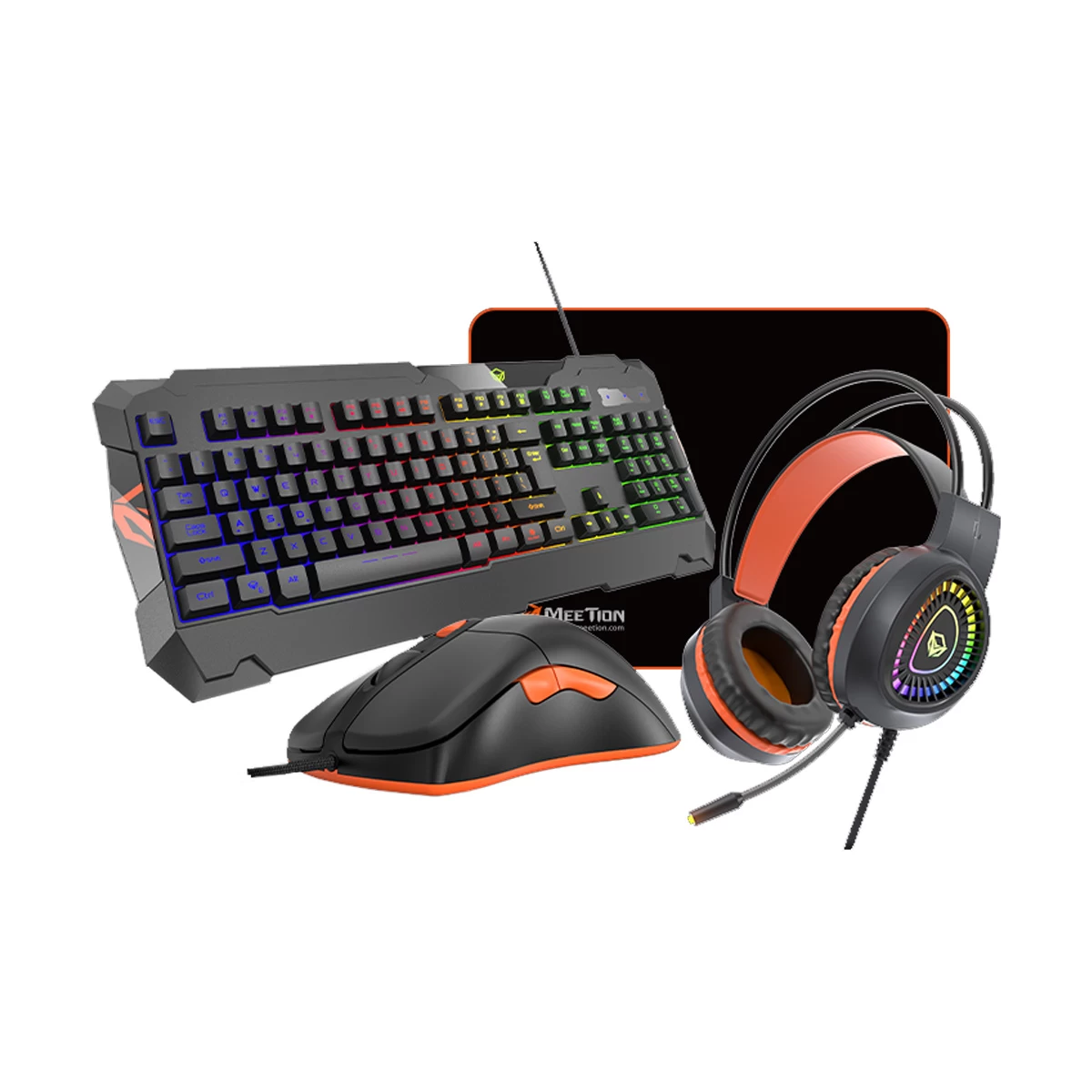 Picture of Meetion MT-C505 Black-Orange USB Wired Gaming Keyboard, Mouse, Mouse Pad & Headphone Combo