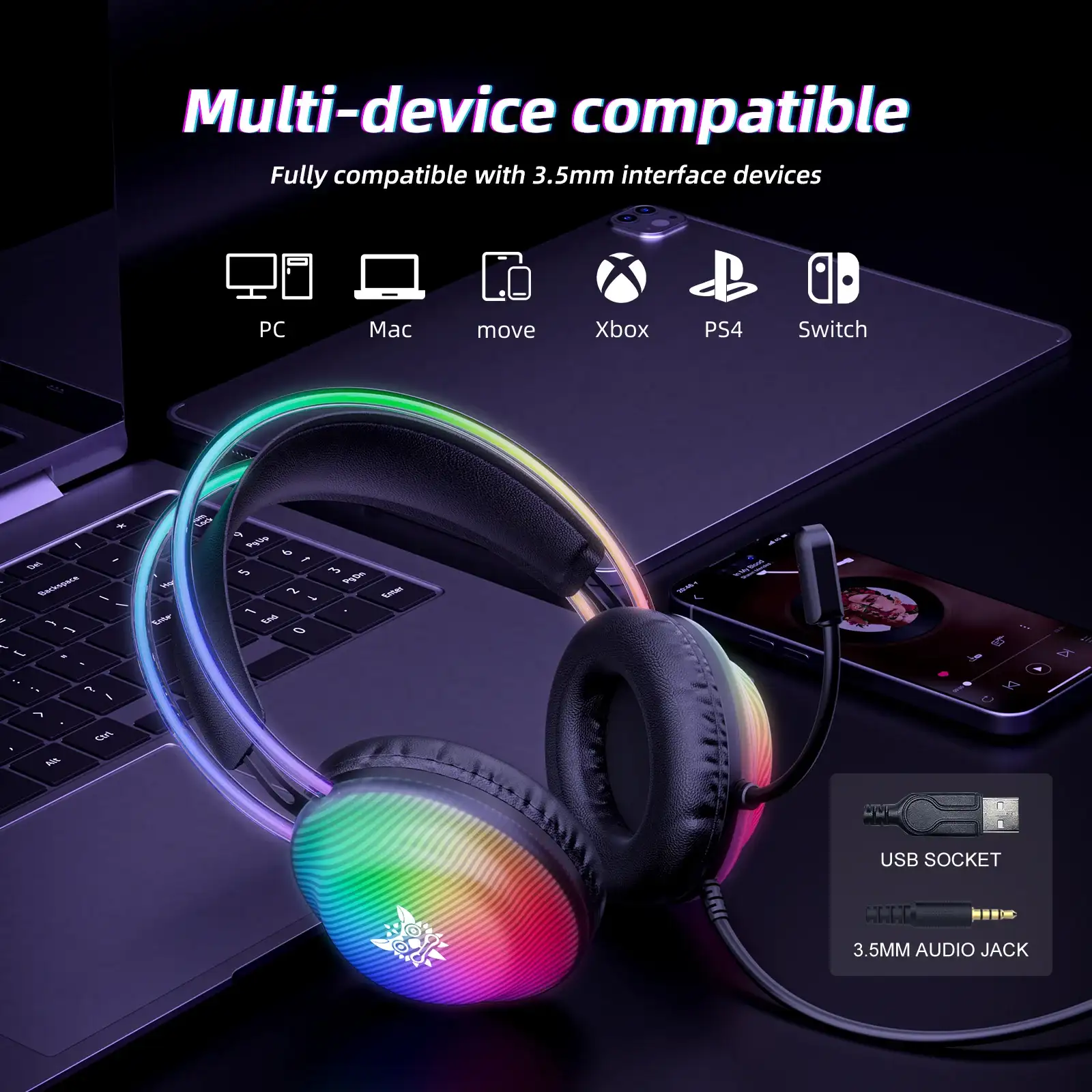 Picture of ONIKUMA X29 RGB Wired Black Professional Gaming Headphone