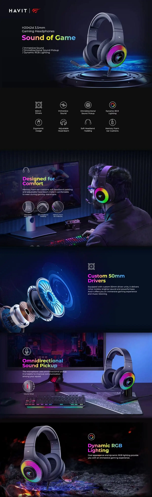Picture of Havit Gamenote H2042d RGB Wired Black Gaming Headphone