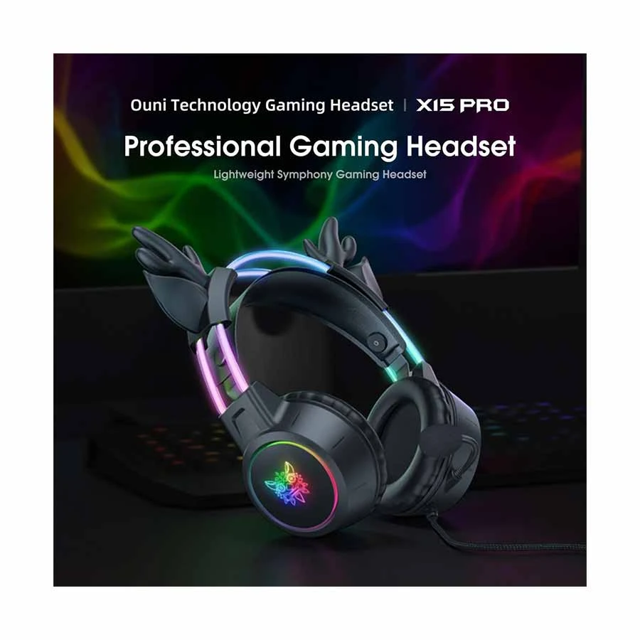 Picture of Onikuma X15 Pro Deer Ear RGB Wired Black Professional Gaming Headphone
