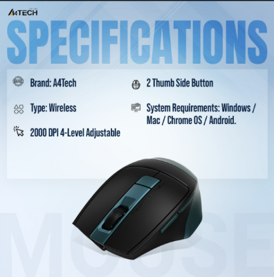 Picture of A4TECH FB35CS FStyler Bluetooth Midnight Green Mouse