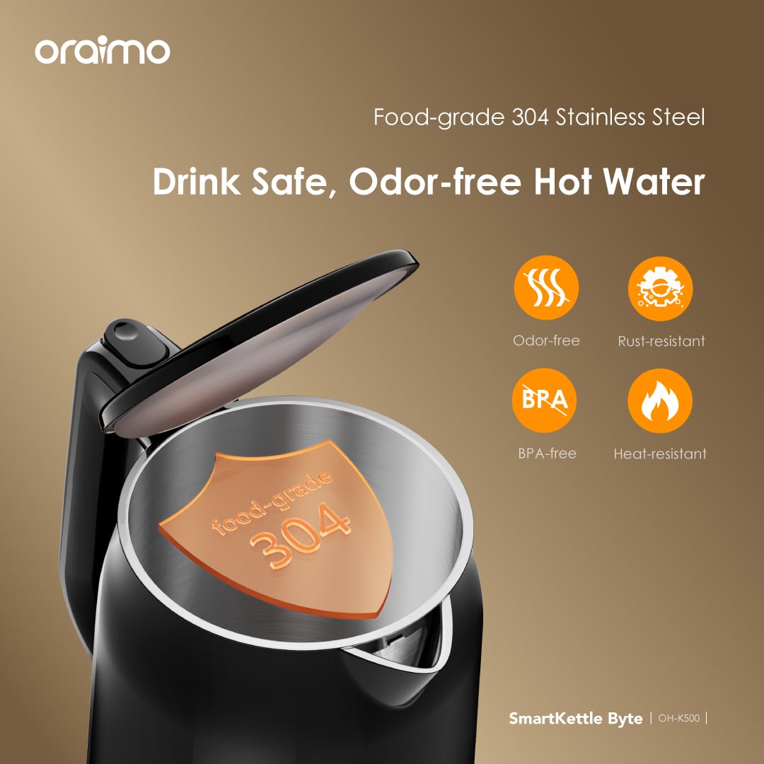 Picture of oraimo SmartKettle Byte 2000W 304 Stainless Steel Electric Kettle  (OH-K500)- Black
