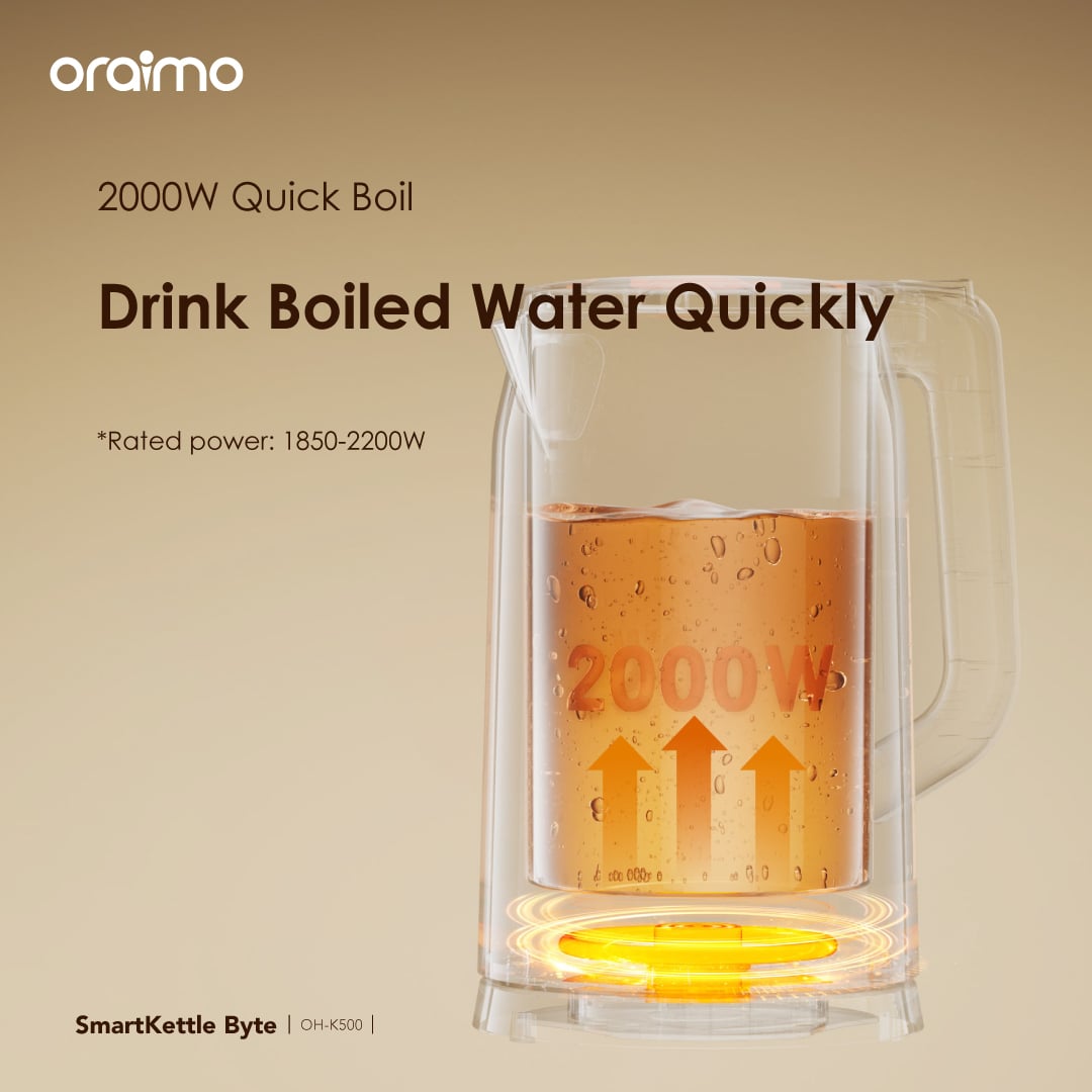 Picture of oraimo SmartKettle Byte 2000W 304 Stainless Steel Electric Kettle  (OH-K500)- Black
