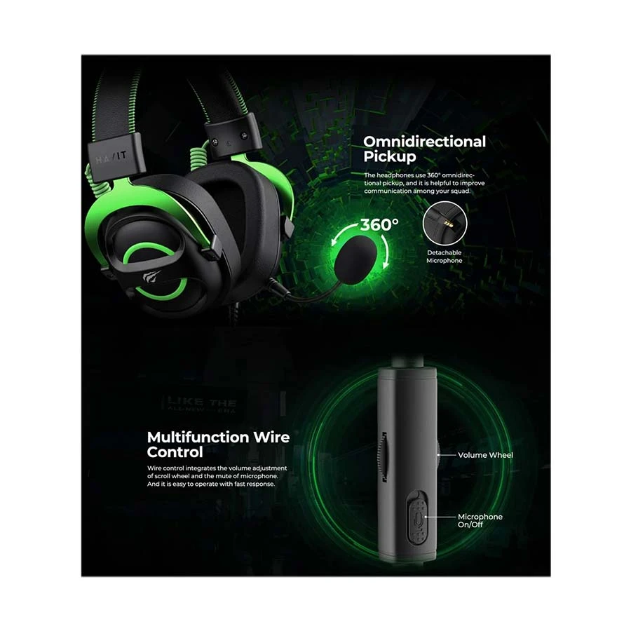 Picture of Havit Gamenote H2002E Wired Black & Green Gaming Headphone