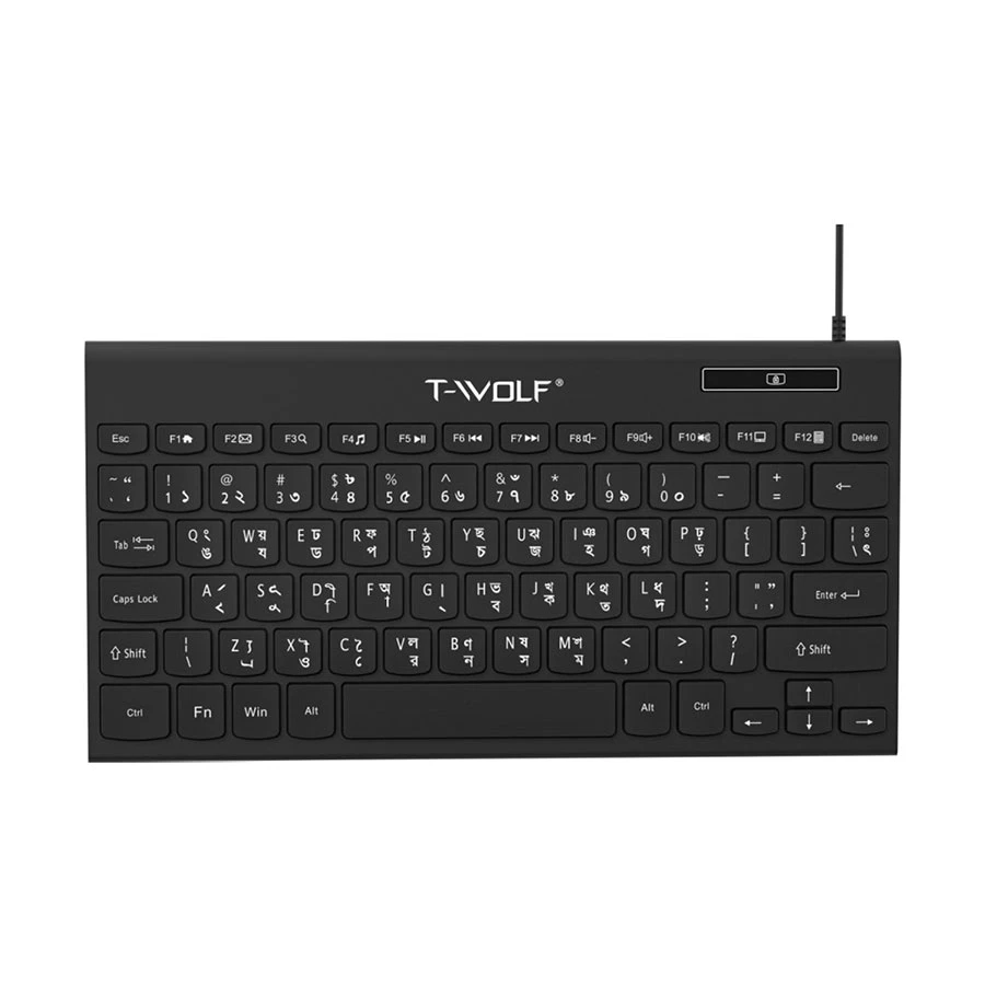 Picture of T-WOLF K220 Wired Black Office Keyboard with Bangla
