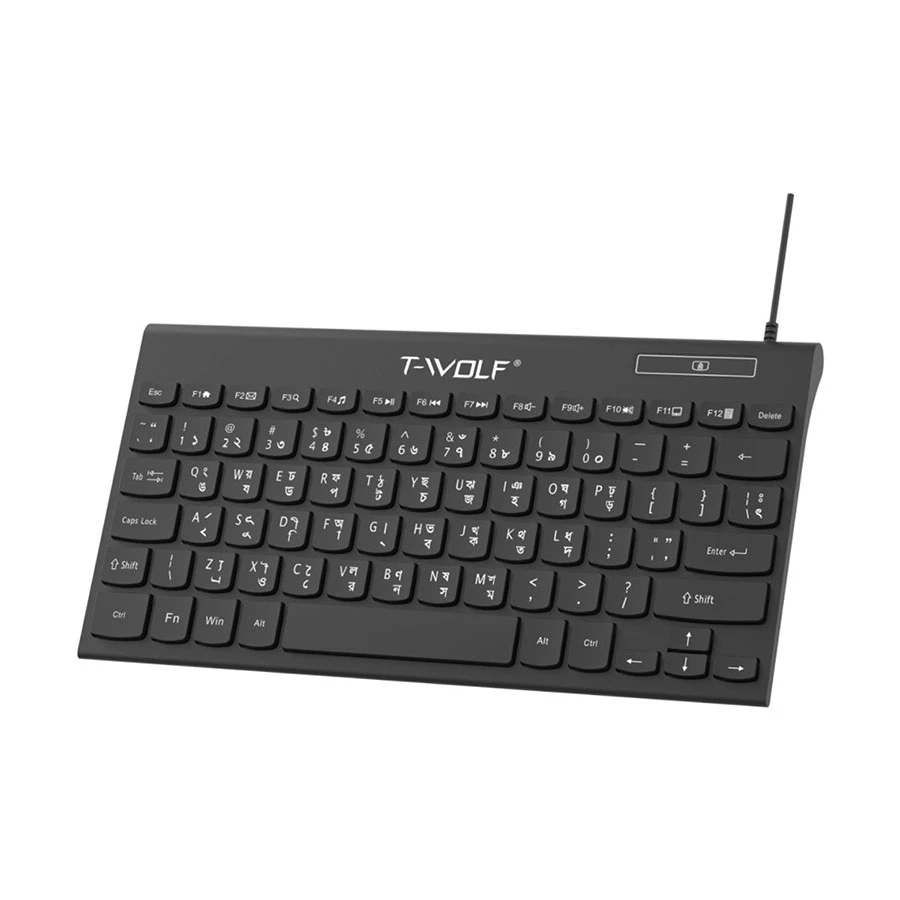 Picture of T-WOLF K220 Wired Black Office Keyboard with Bangla