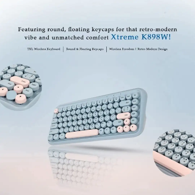 Picture of Xtreme K898W Wireless Sky Blue-Light Pink Keyboard with Bangla