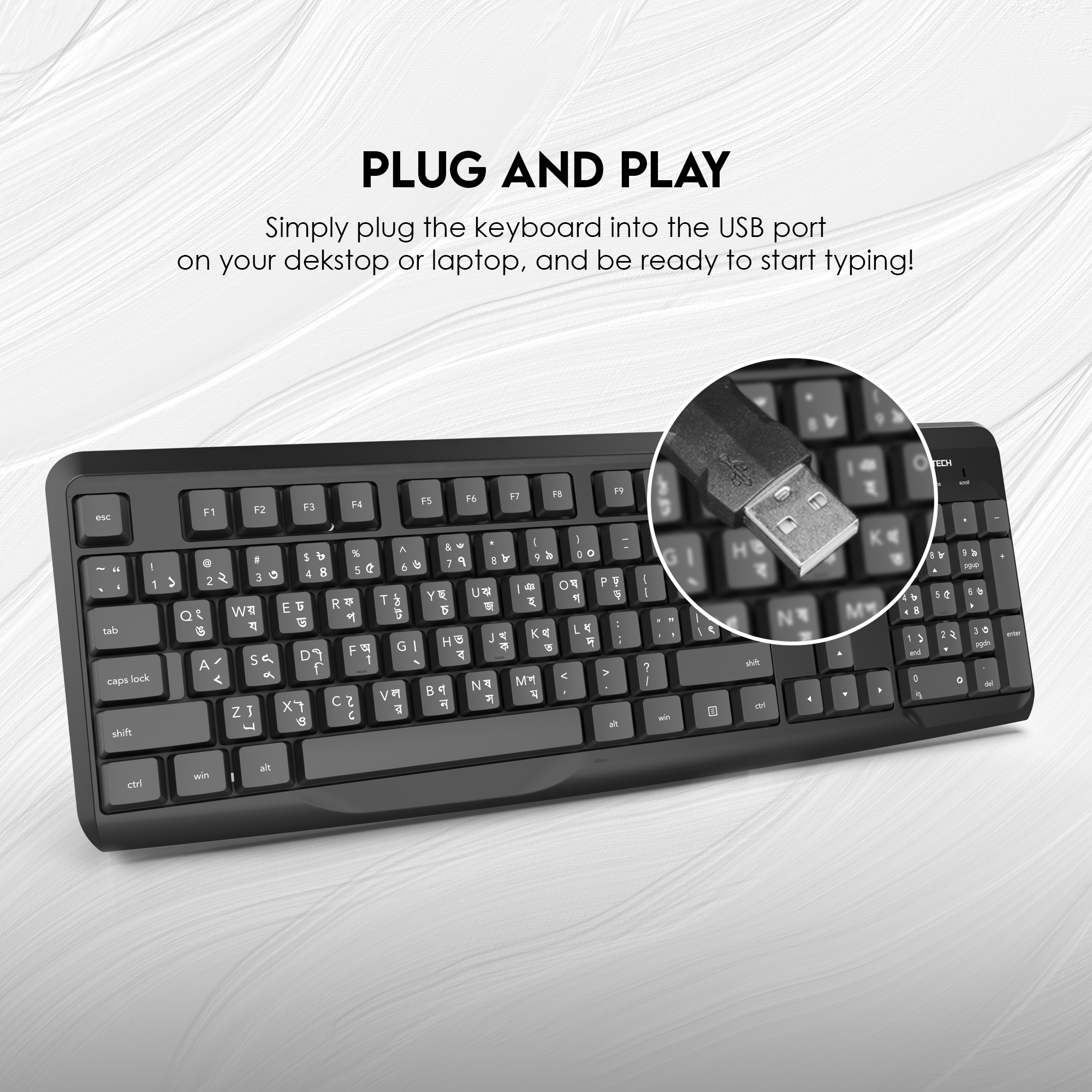 Picture of Fantech K211 Black Wired Multimedia Office Keyboard with Bangla
