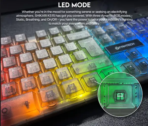Picture of Fantech Shikari K515 RGB Wired Black Transparent Gaming Keyboard