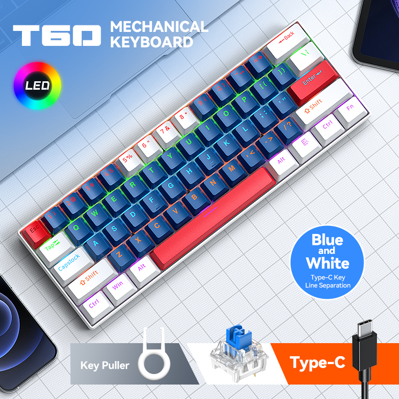 Picture of T-WOLF T60 RGB Wired (Blue Switch) Blue & White Mechanical Gaming Keyboard