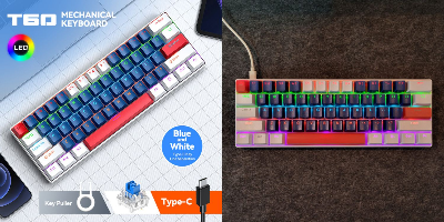 Picture of T-WOLF T60 RGB Wired (Blue Switch) Blue & White Mechanical Gaming Keyboard