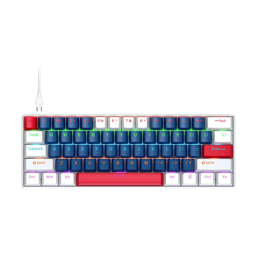 Picture of T-WOLF T60 RGB Wired (Blue Switch) Blue & White Mechanical Gaming Keyboard