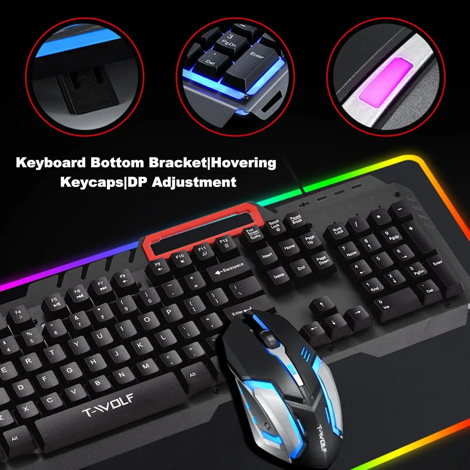 Picture of T-WOLF TF600 Black Wired Keyboard & Mouse Gaming Combo