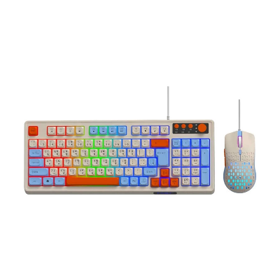 Picture of T-WOLF TF100 White Wired Keyboard & Mouse Gaming Combo with Bangla