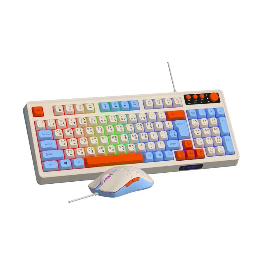 Picture of T-WOLF TF100 White Wired Keyboard & Mouse Gaming Combo with Bangla