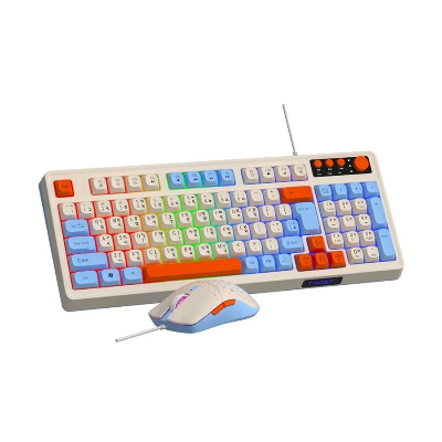 Picture of T-WOLF TF100 White Wired Keyboard & Mouse Gaming Combo with Bangla