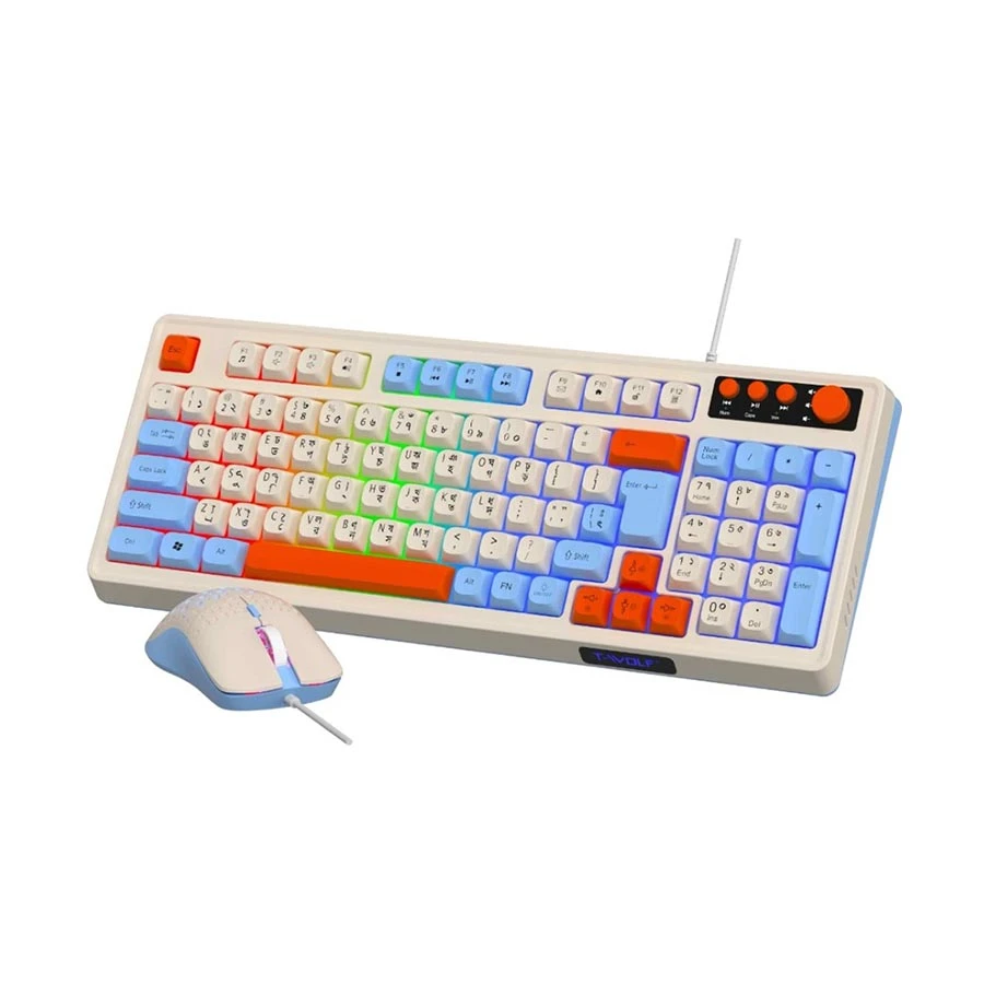 Picture of T-WOLF TF100 White Wired Keyboard & Mouse Gaming Combo with Bangla